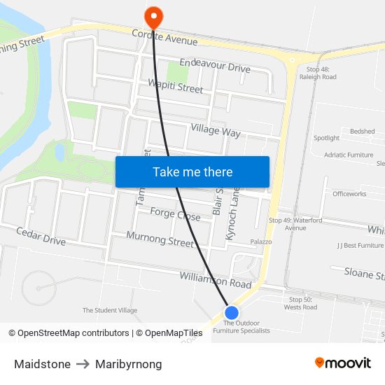 Maidstone to Maribyrnong map