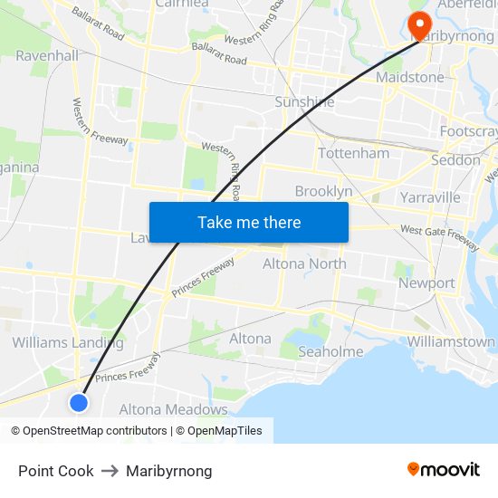 Point Cook to Maribyrnong map