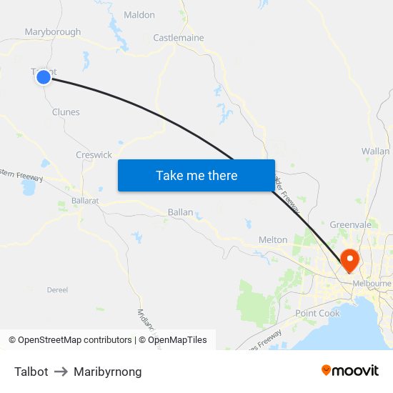 Talbot to Maribyrnong map