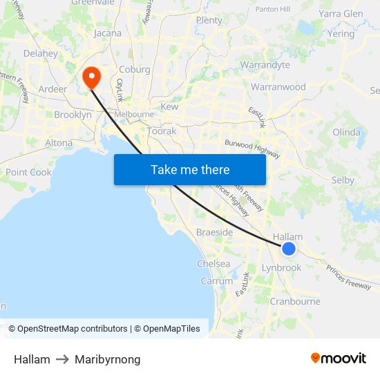 Hallam to Maribyrnong map