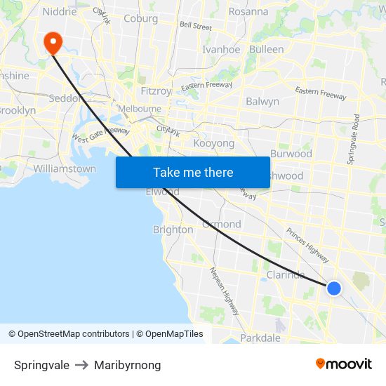 Springvale to Maribyrnong map