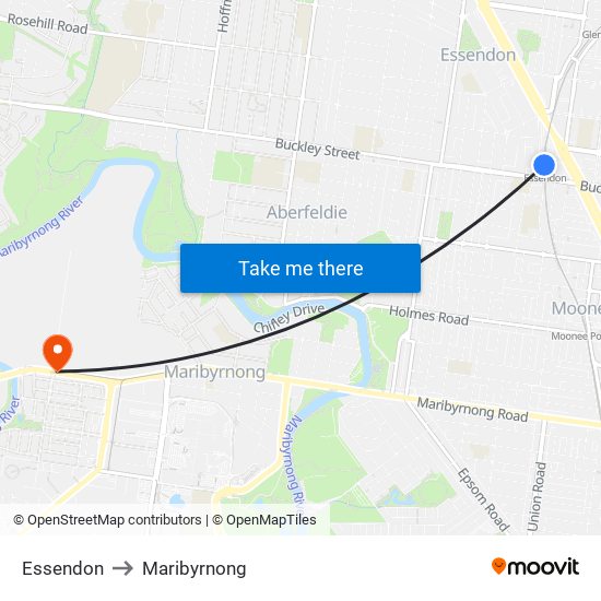 Essendon to Maribyrnong map