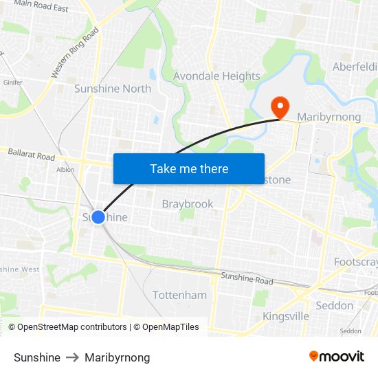 Sunshine to Maribyrnong map