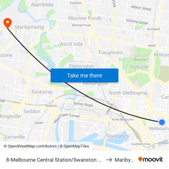 8-Melbourne Central Station/Swanston St (Melbourne City) to Maribyrnong map