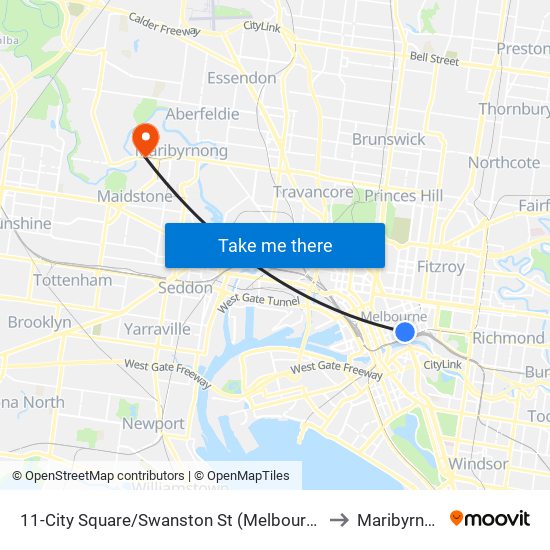 11-City Square/Swanston St (Melbourne City) to Maribyrnong map