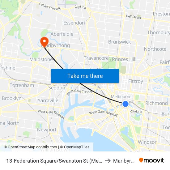 13-Federation Square/Swanston St (Melbourne City) to Maribyrnong map