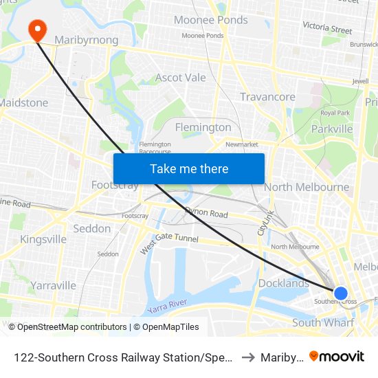 122-Southern Cross Railway Station/Spencer St (Melbourne City) to Maribyrnong map