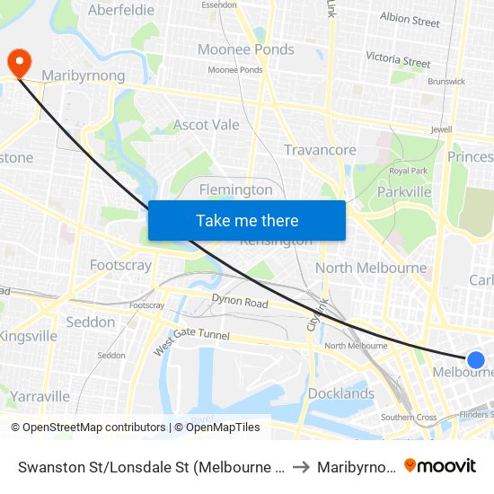 Swanston St/Lonsdale St (Melbourne City) to Maribyrnong map