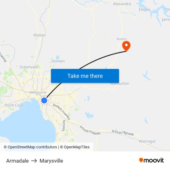 Armadale to Marysville map