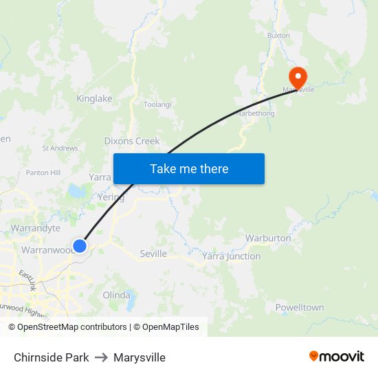 Chirnside Park to Marysville map