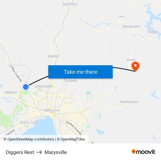 Diggers Rest to Marysville map