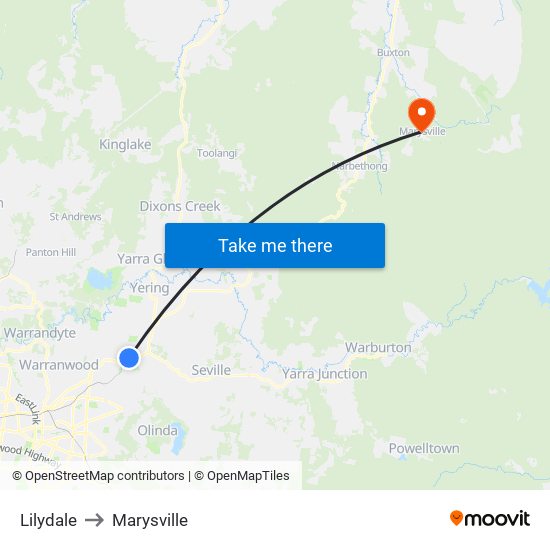 Lilydale to Marysville map