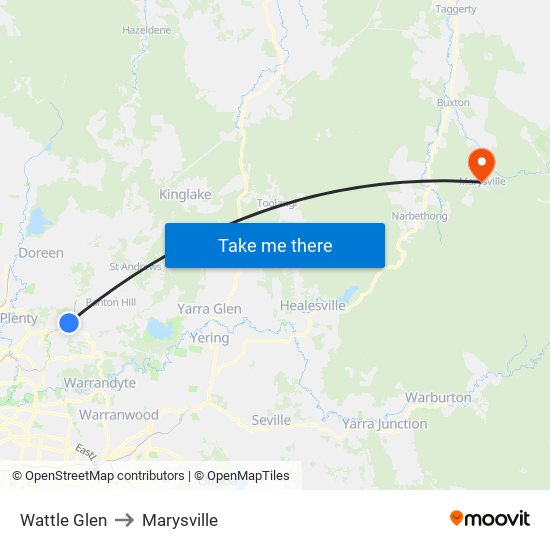 Wattle Glen to Marysville map