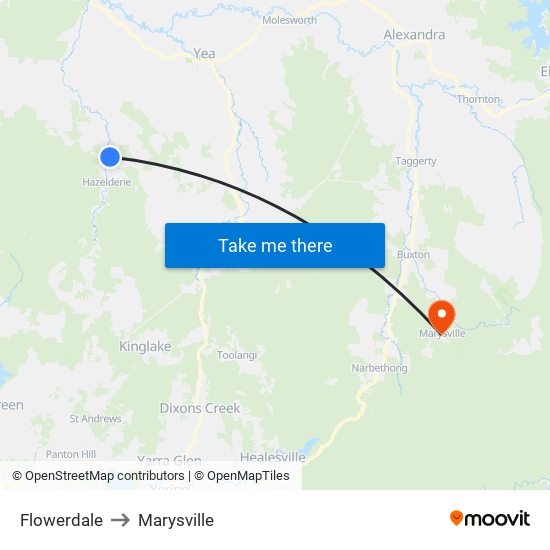 Flowerdale to Marysville map