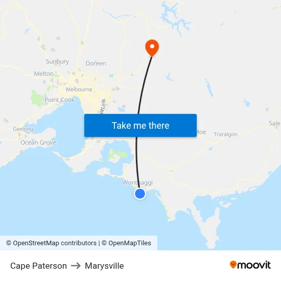 Cape Paterson to Marysville map