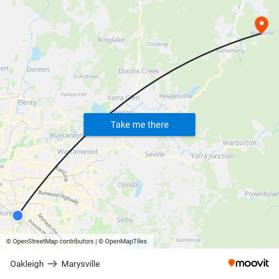 Oakleigh to Marysville map