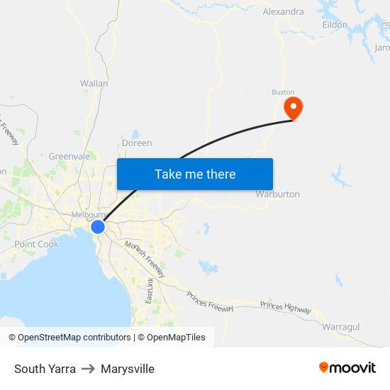 South Yarra to Marysville map