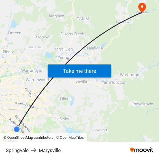 Springvale to Marysville map