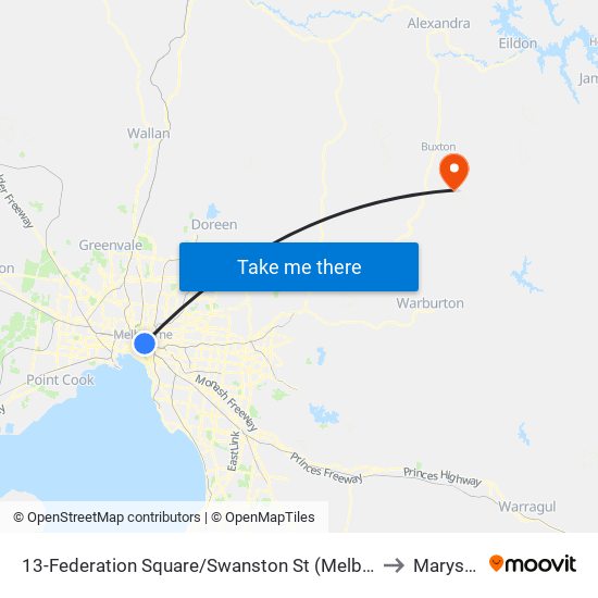 13-Federation Square/Swanston St (Melbourne City) to Marysville map