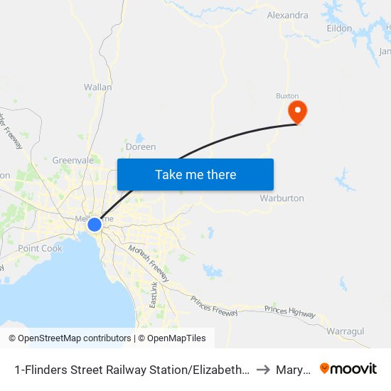 1-Flinders Street Railway Station/Elizabeth St (Melbourne City) to Marysville map