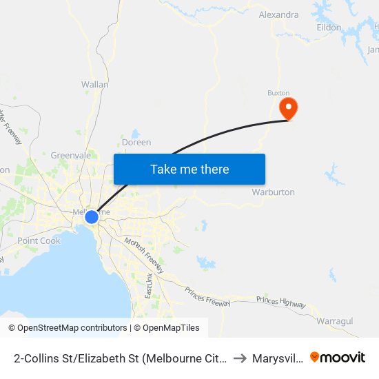 2-Collins St/Elizabeth St (Melbourne City) to Marysville map