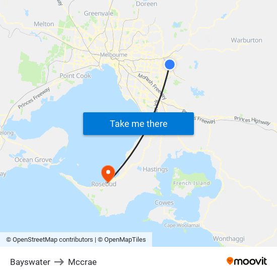 Bayswater to Mccrae map