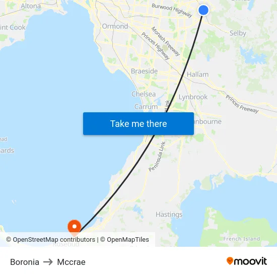 Boronia to Mccrae map