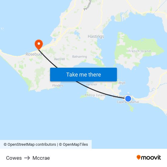 Cowes to Mccrae map