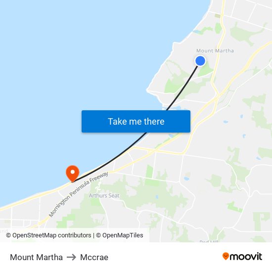 Mount Martha to Mccrae map