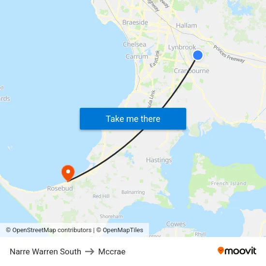 Narre Warren South to Mccrae map