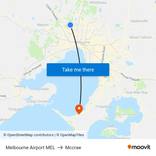 Melbourne Airport MEL to Mccrae map