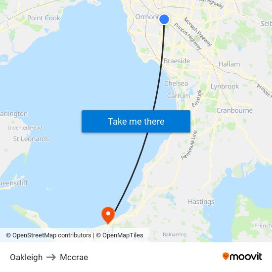 Oakleigh to Mccrae map