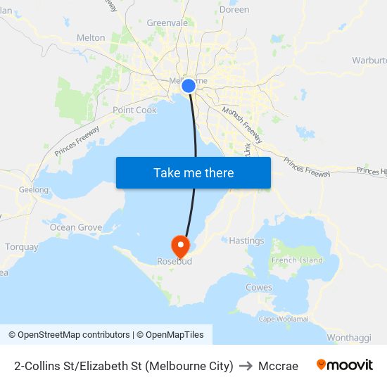 2-Collins St/Elizabeth St (Melbourne City) to Mccrae map