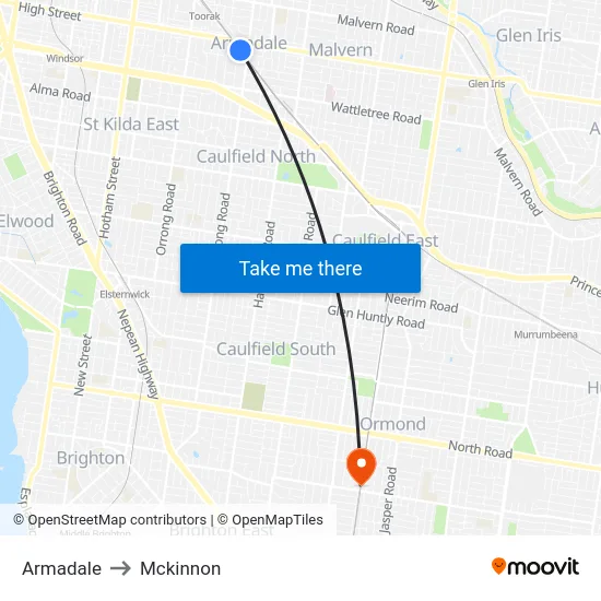 Armadale to Mckinnon map