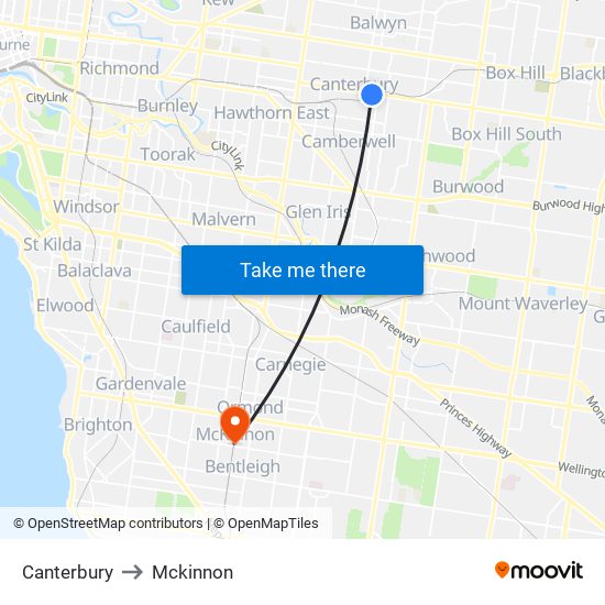 Canterbury to Mckinnon map