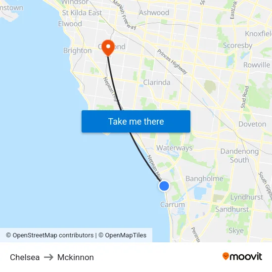 Chelsea to Mckinnon map