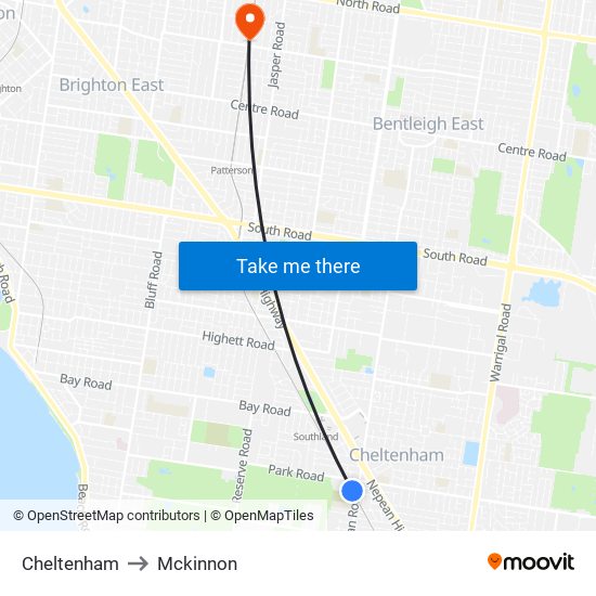 Cheltenham to Mckinnon map