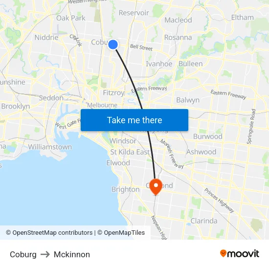 Coburg to Mckinnon map