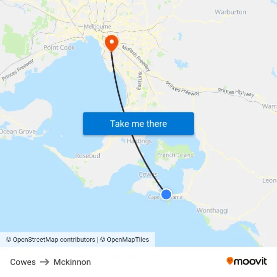 Cowes to Mckinnon map