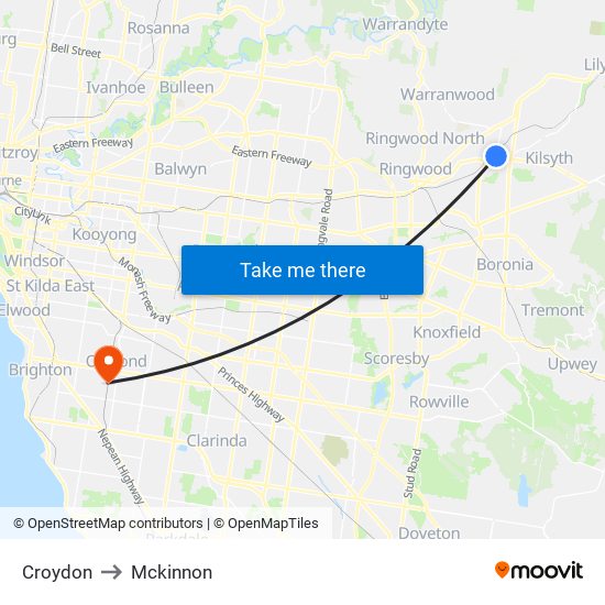 Croydon to Mckinnon map