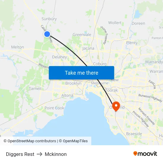 Diggers Rest to Mckinnon map