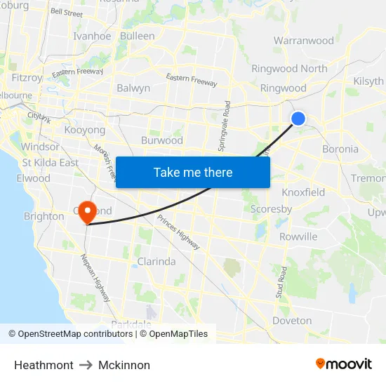 Heathmont to Mckinnon map