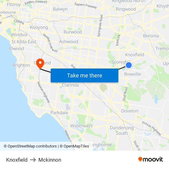 Knoxfield to Mckinnon map