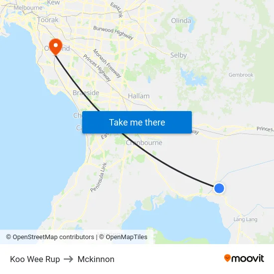 Koo Wee Rup to Mckinnon map
