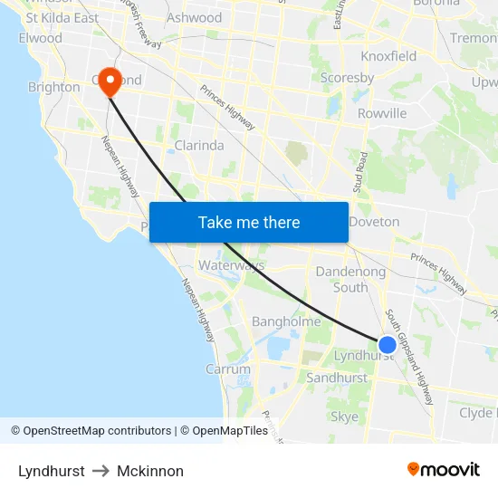 Lyndhurst to Mckinnon map