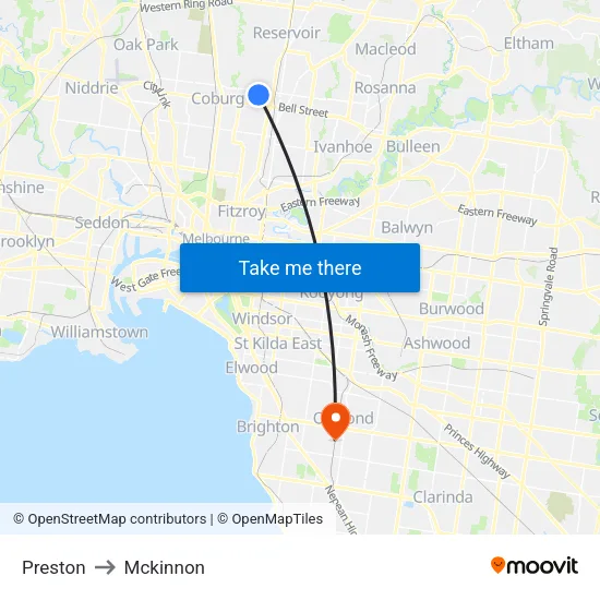 Preston to Mckinnon map