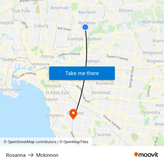 Rosanna to Mckinnon map