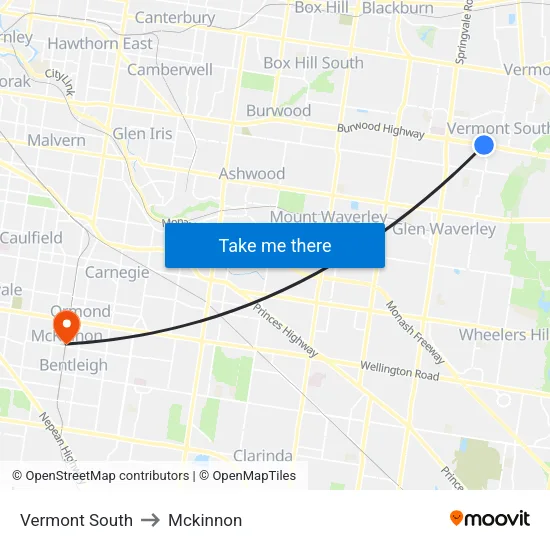 Vermont South to Mckinnon map