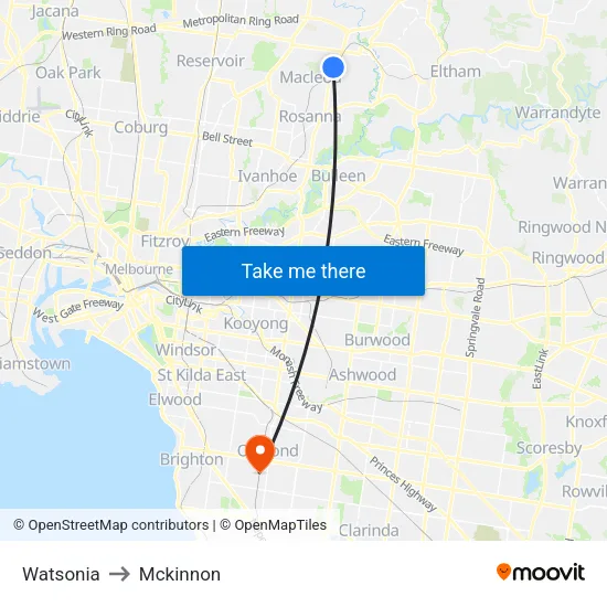 Watsonia to Mckinnon map