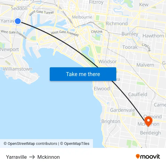 Yarraville to Mckinnon map